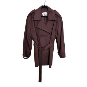 The Frankie Shop Lisburn Short Trench Coat Size OS Burgundy Belted Cotton Travel